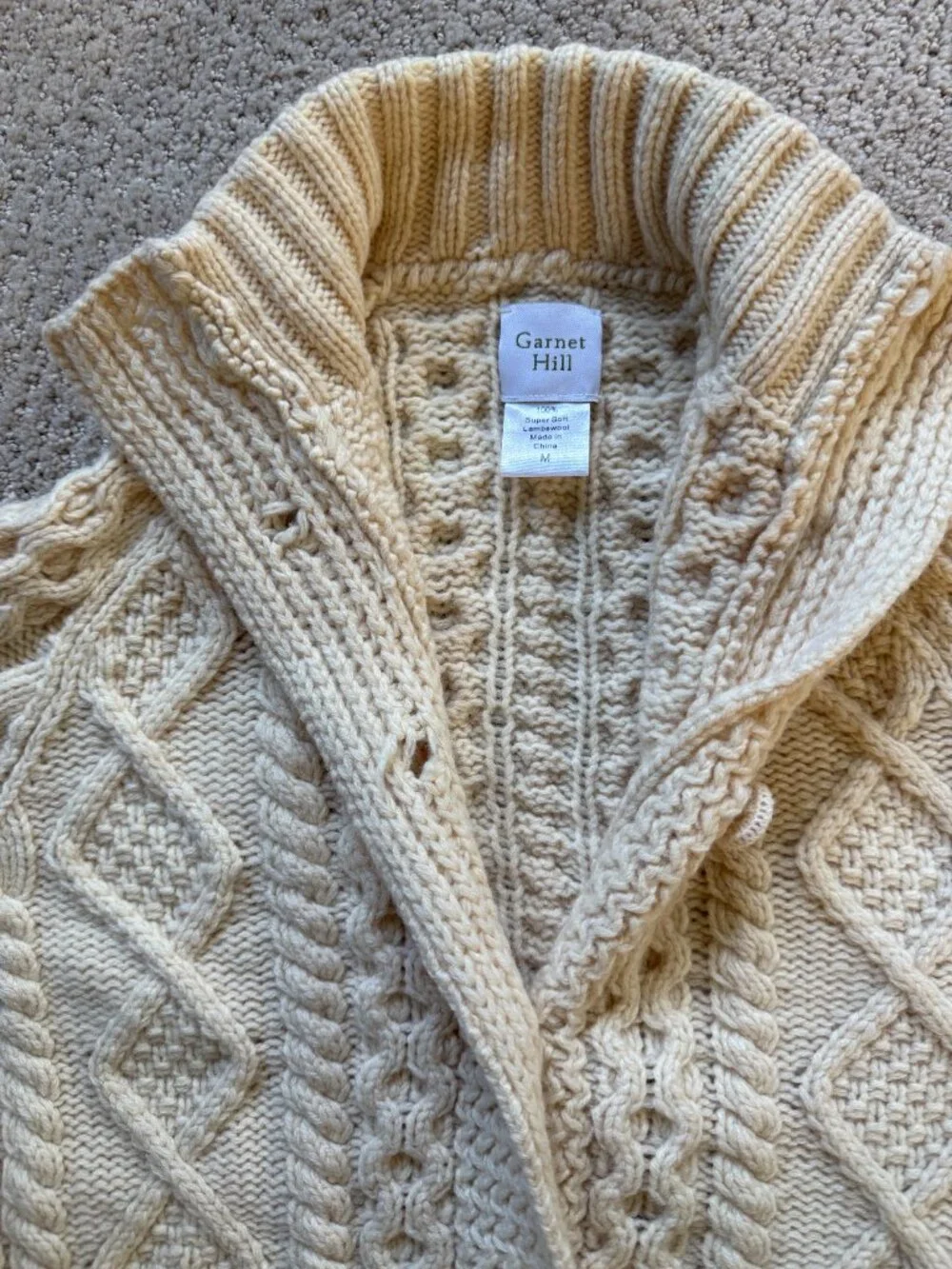 Garnet Hill Cream Fisherman's Cardigan Sweater - Picture 3 of 9